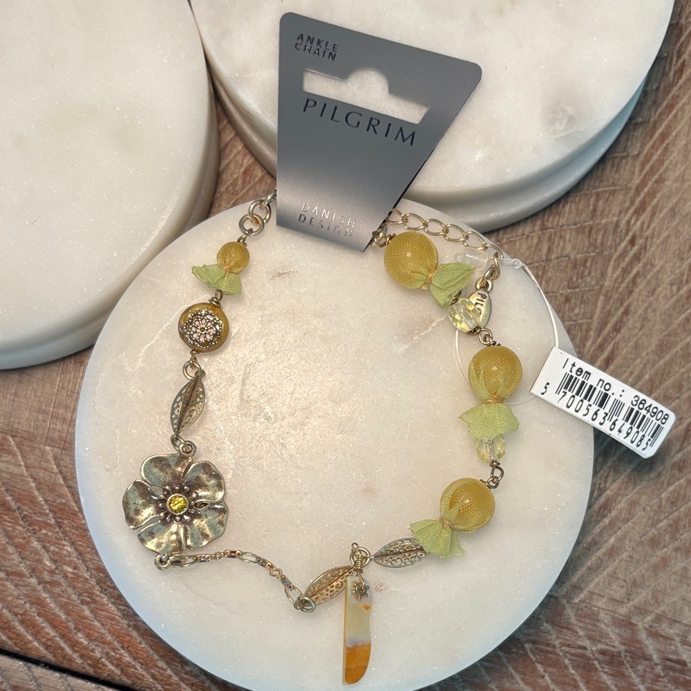 (#87) Pilgrim Gold and Yellow Floral Bracelet